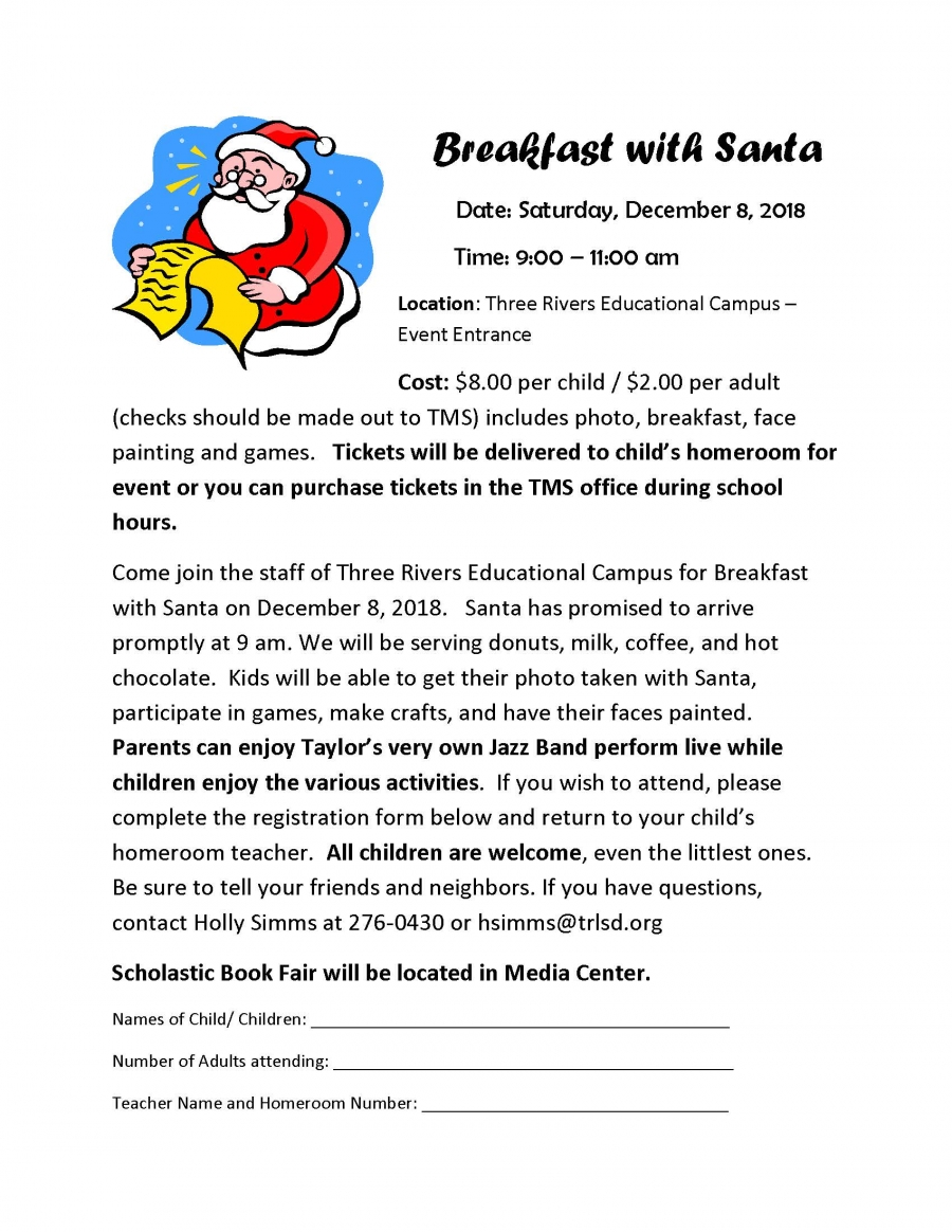 Breakfast with Santa 2018 flyer 